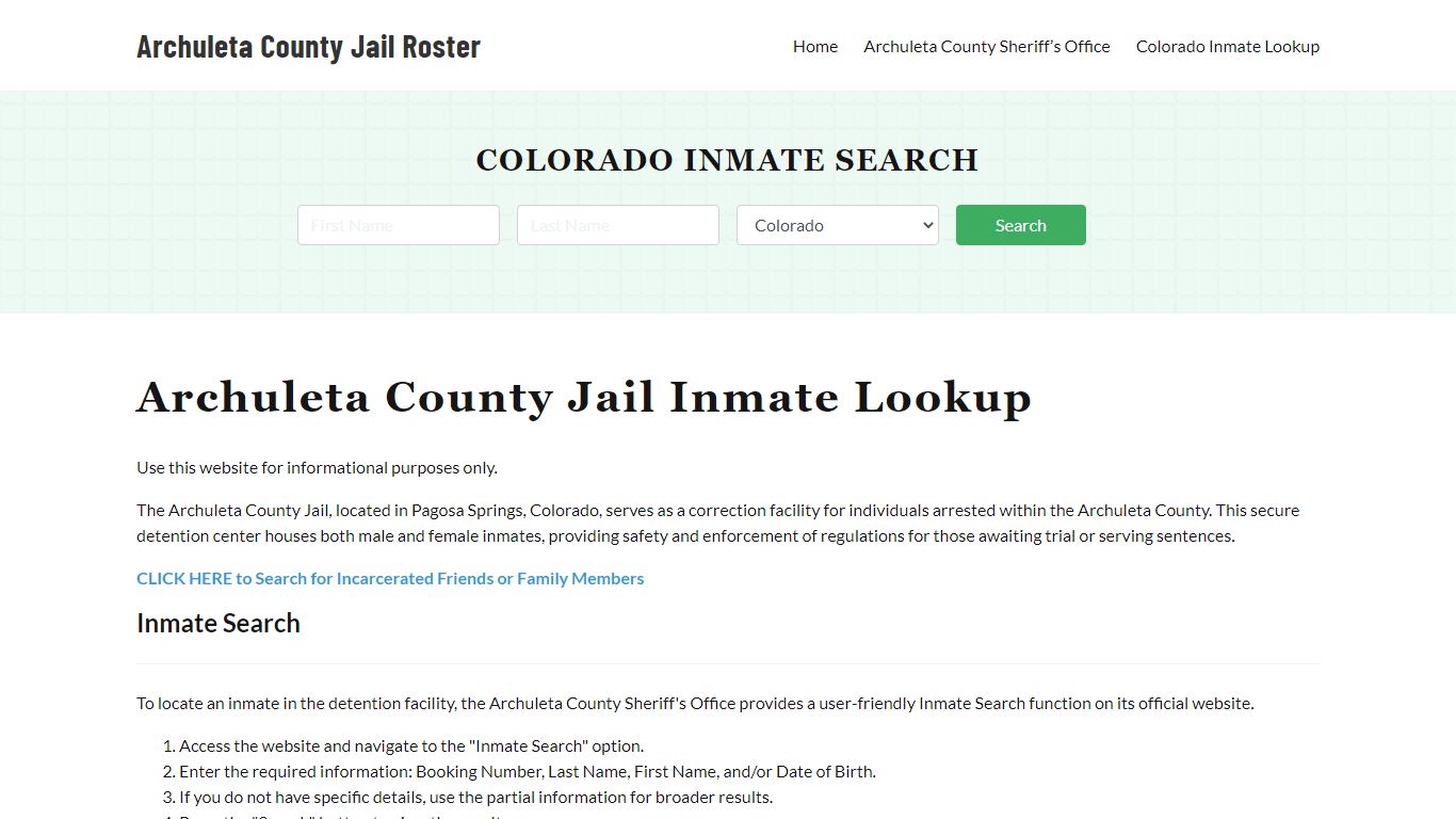 Archuleta County Jail Roster Lookup, CO, Inmate Search